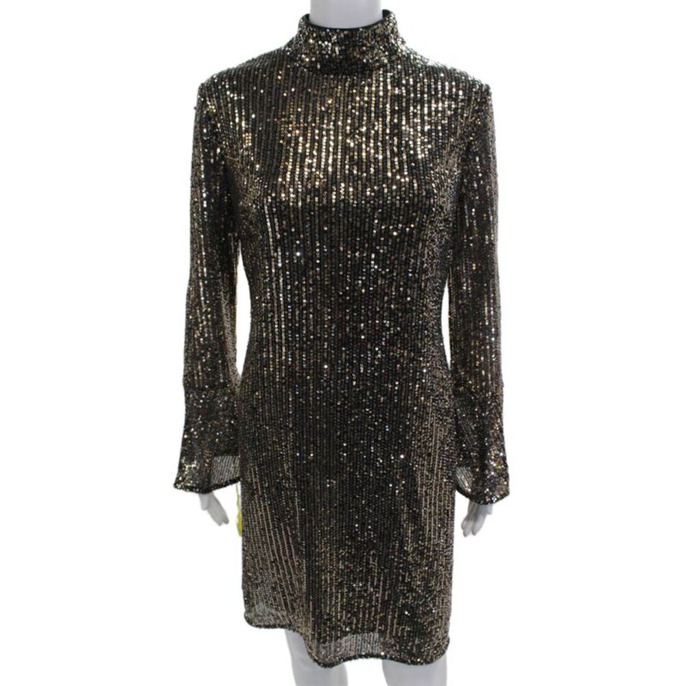 Compli K Women Bodycon Mini Dress Black Long Sleeve Mock Neck Size M